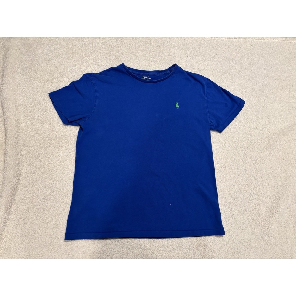 Polo Ralph Lauren Blue Jersey Crew Neck Short Sleeve Logo T-Shirt Men Sz Sm READ
